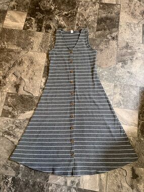 Sleeveless Striped Button-Front Knit Dress - Blue